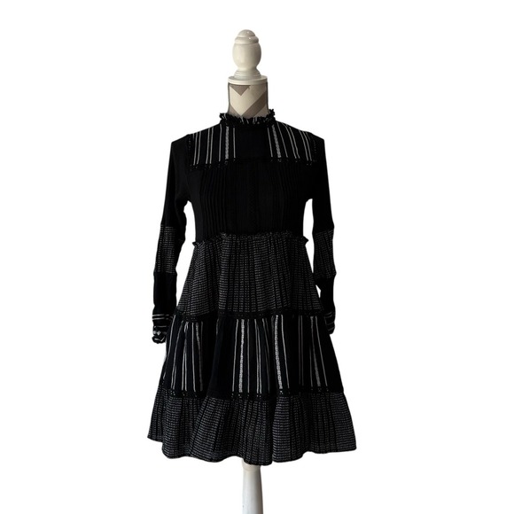 Zara Black Babydoll Tiered Dress, Long Sleeve High‎ Neck, Contrasting, Size XS - Picture 1 of 16
